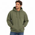 Green Fruit of the Loom men's EverSoft fleece sweatshirt hoodie, size XL, pullover style with a cozy fleece interior.