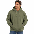 Green Fruit of the Loom men's EverSoft fleece sweatshirt hoodie, size XL, pullover style with a cozy fleece interior.