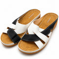 Xuemjiao women's slip-on sandals in white and black, size 11.5-12, EU 43, with open-toe design and comfortable style