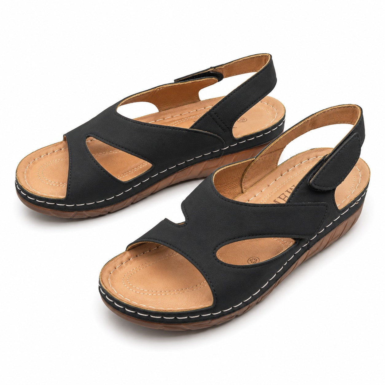 FME black full-strap comfort sandals for women, size 12, featuring cushioned straps and sturdy sole for everyday wear.