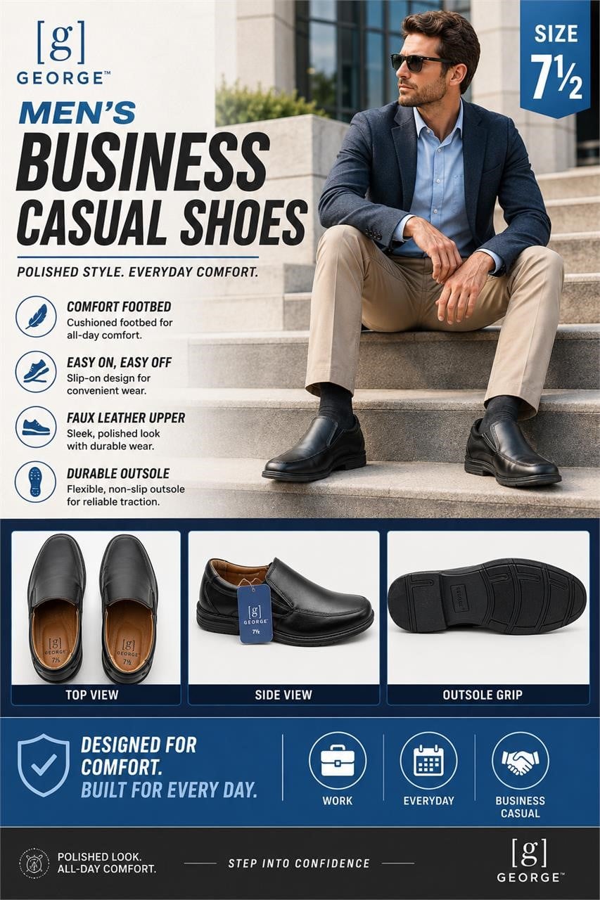 George Men's Dominic Loafer Dress Shoe in size 7.5, featuring classic leather design and slip-on style for formal occasions.