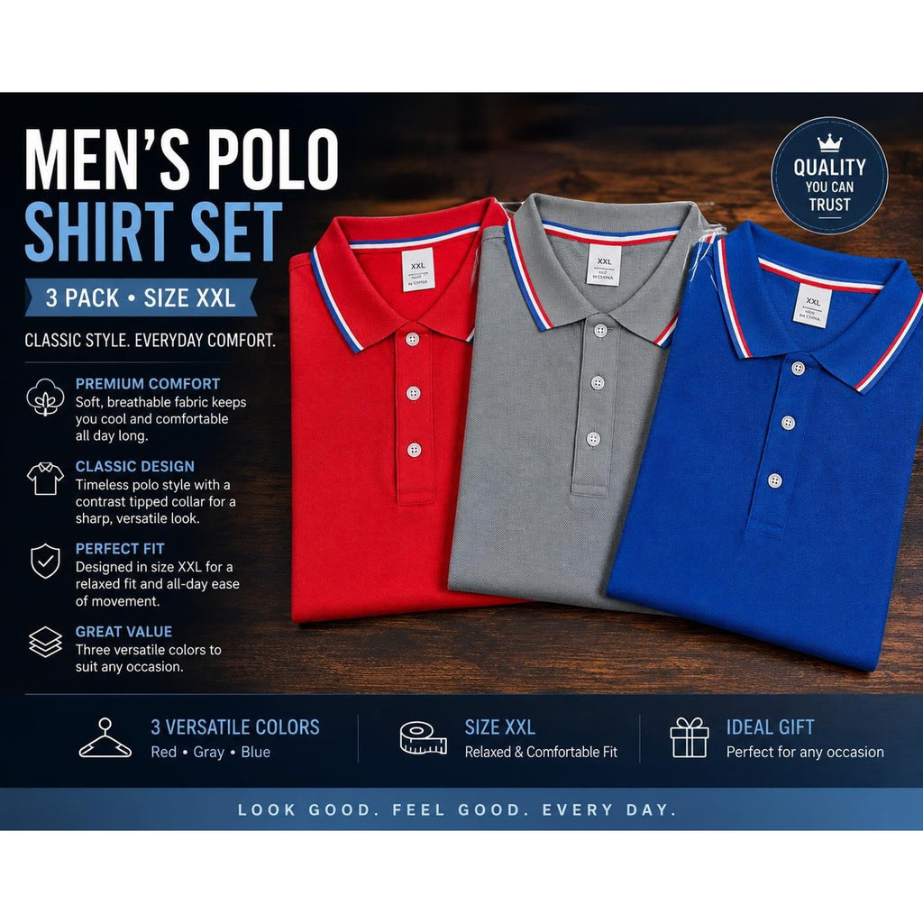 NEW Set of 3 Men's Polo Shirts - Size XXL