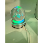 3D Etched Crystal Globe LED Light with Multi-Color Display Base