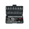 Republic Mercantile 46-piece tool set with 1/4-inch quick-release ratchet and socket attachments, featuring various hand tools and accessories.