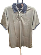 Men's green polo shirt with black collar, size XXL, by Republic Mercantile, displayed on a hanger.