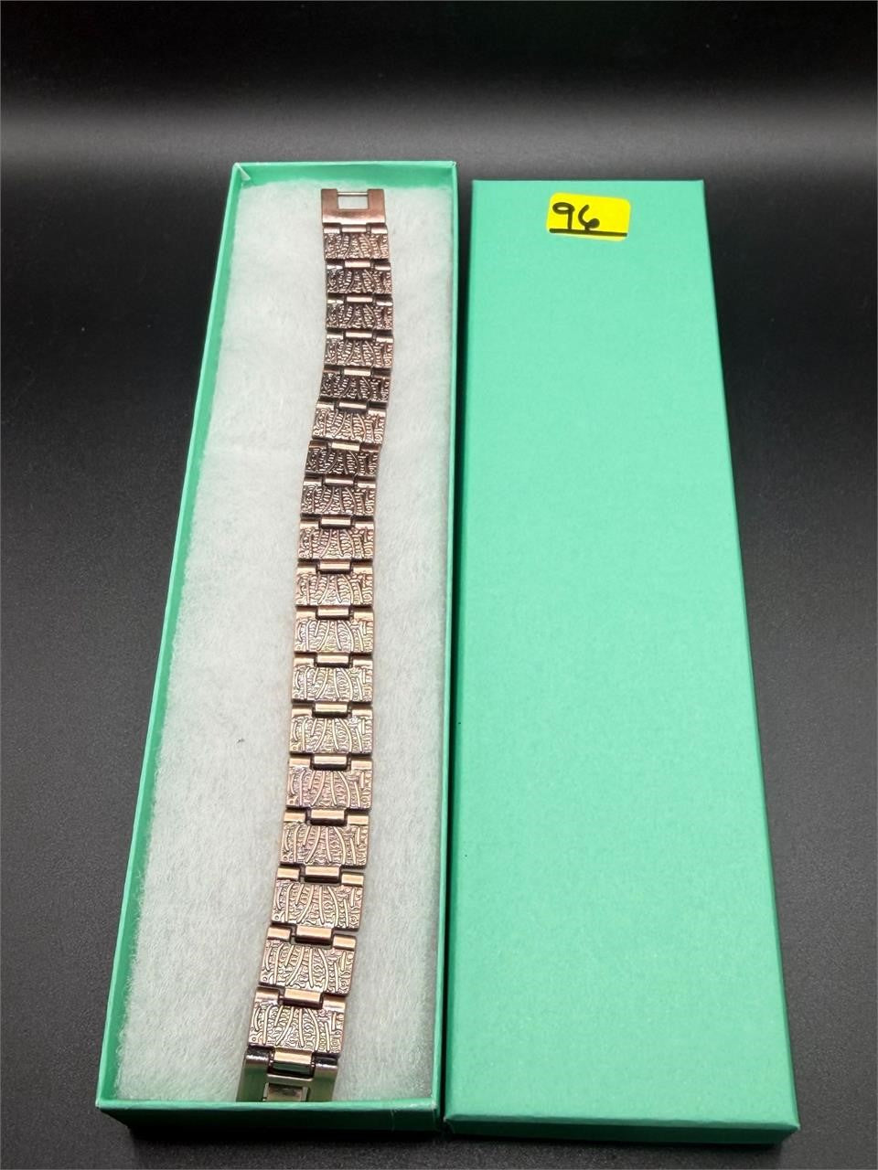 Antiqued copper magnetized bracelet featuring 8-inch length and detailed craftsmanship, by Republic Mercantile.