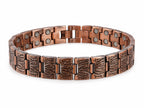 Antiqued copper magnetized bracelet featuring 8-inch length from Republic Mercantile, with detailed textured copper design.