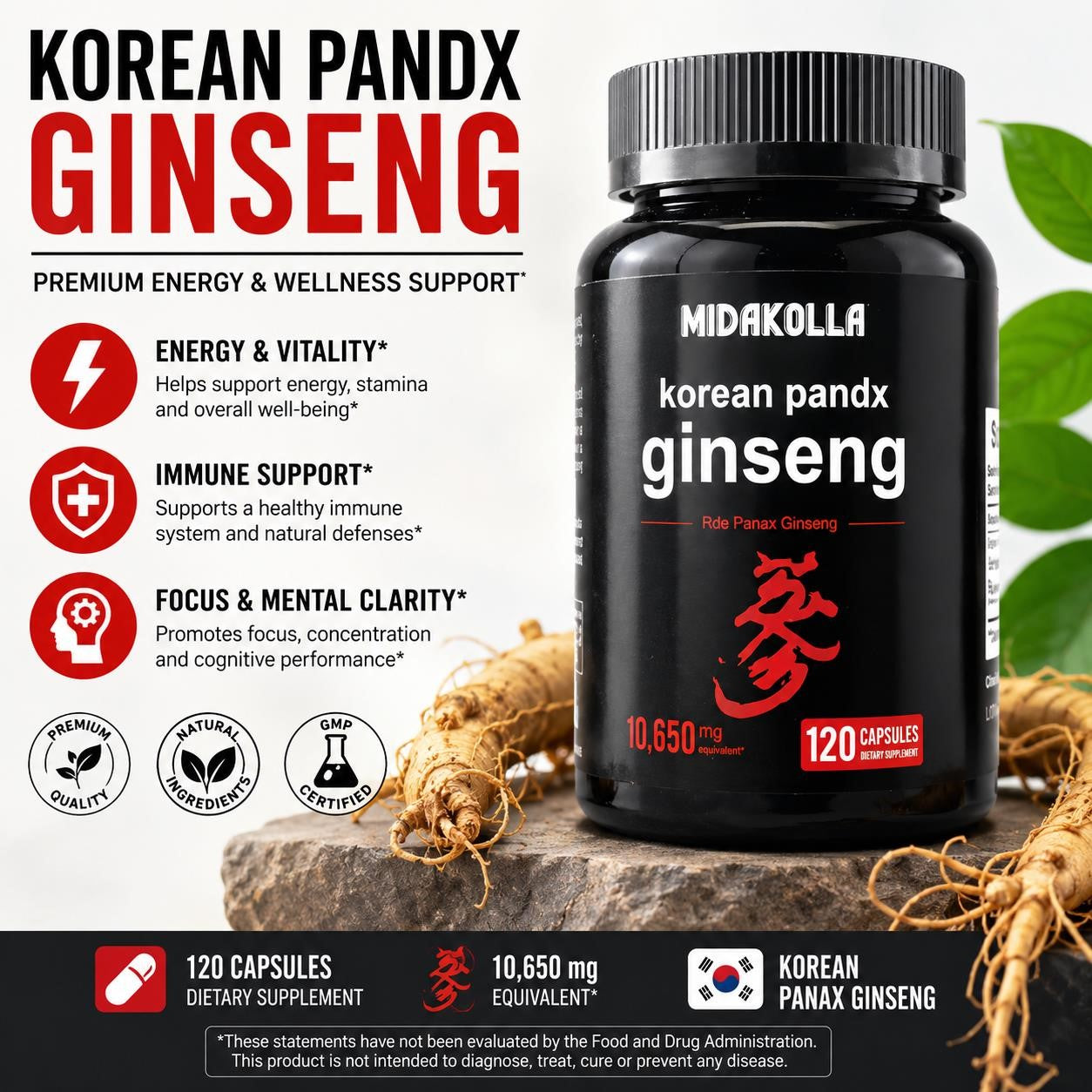NEW Korean Pandx Ginseng 120 Capsule Supplement