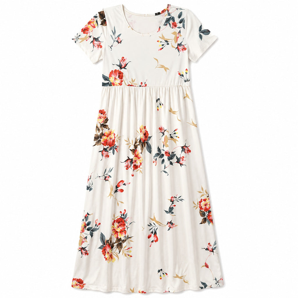Aiyino Fashion White Floral Empire Waist Dress Size M