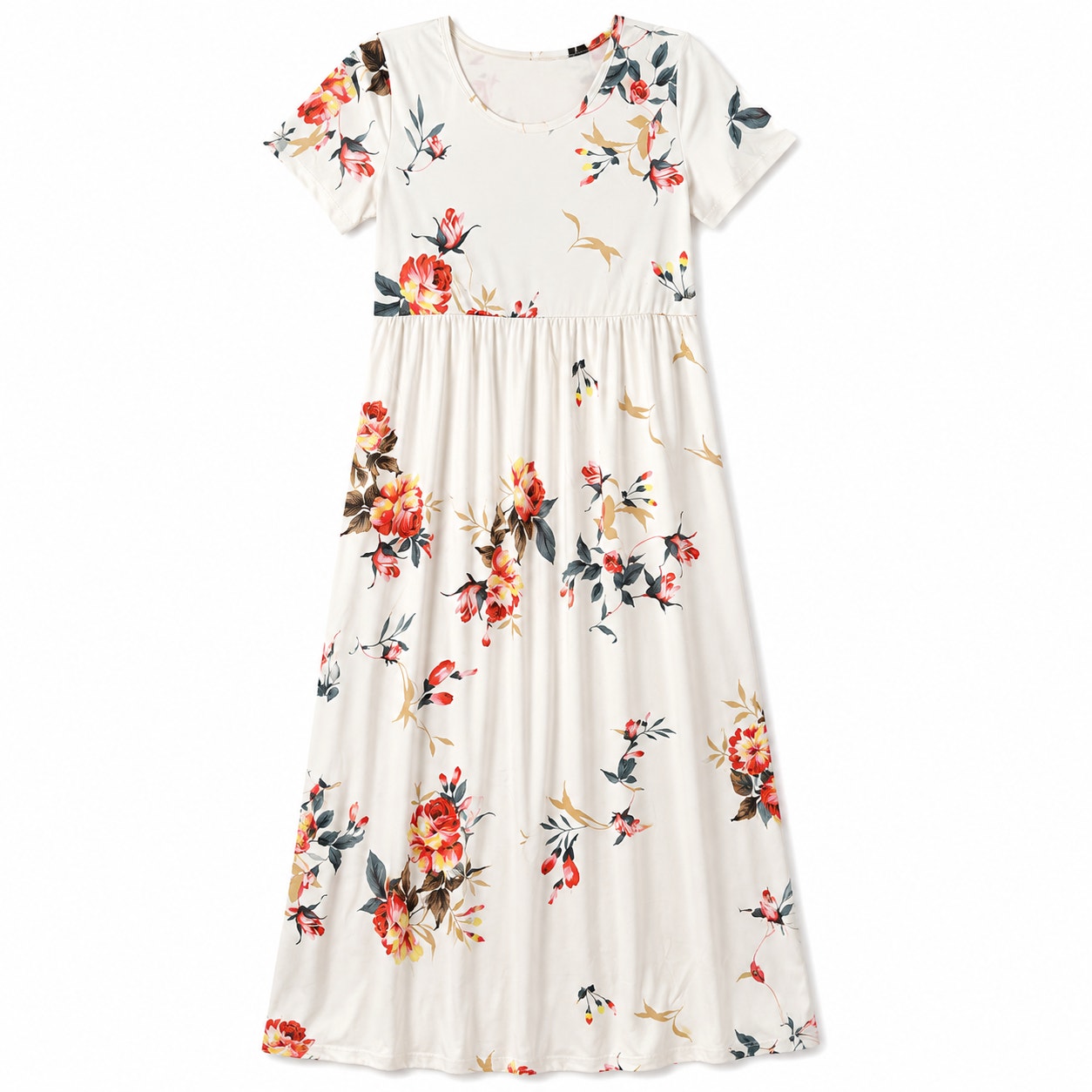Aiyino Fashion White Floral Empire Waist Dress Size M