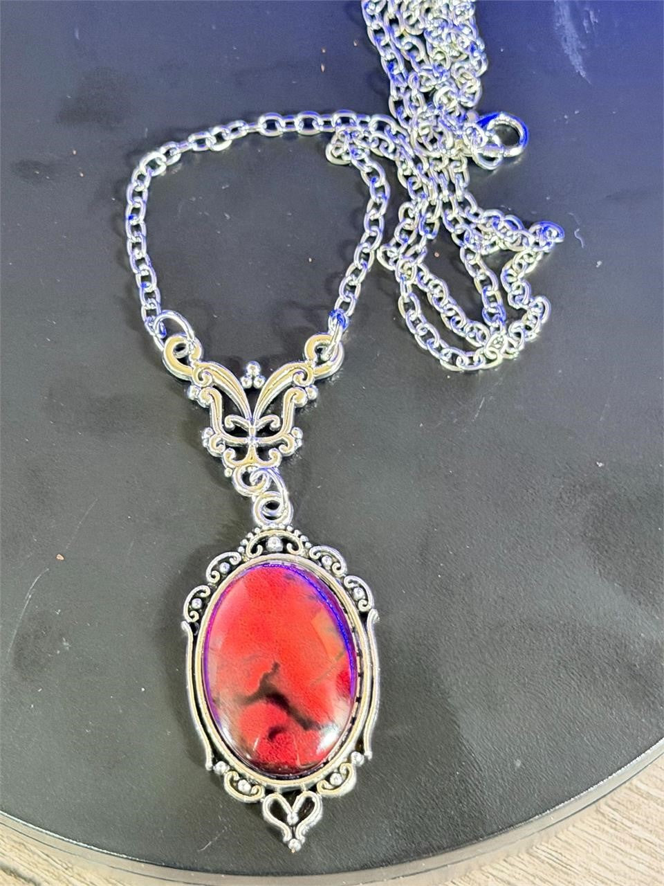 Oversized boho gemstone pendant necklace from Republic Mercantile featuring colorful stones on a silver chain.