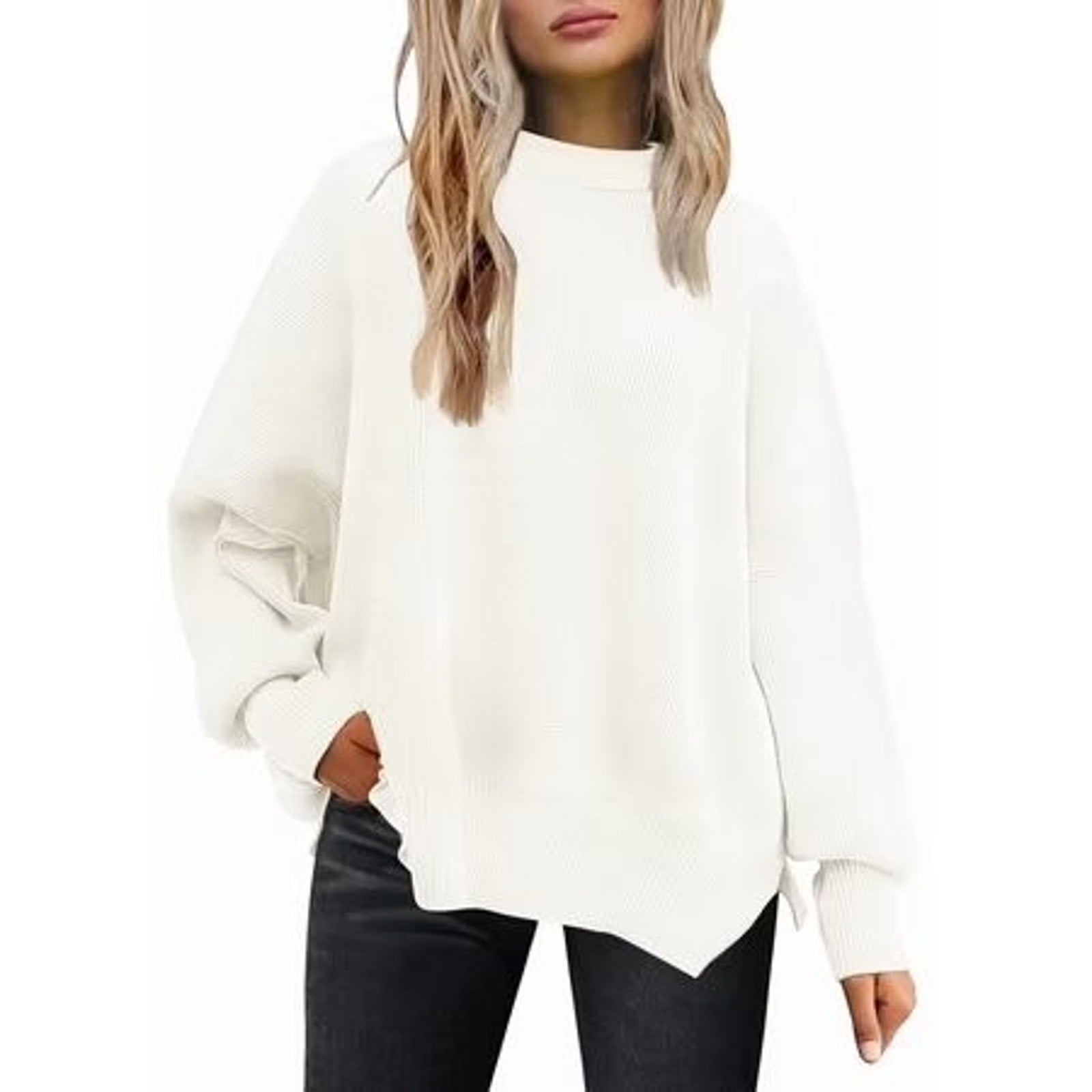 Sunbs women's oversized winter crewneck sweater with long sleeves, cozy pullover in size M, warm and comfortable for cold weather.