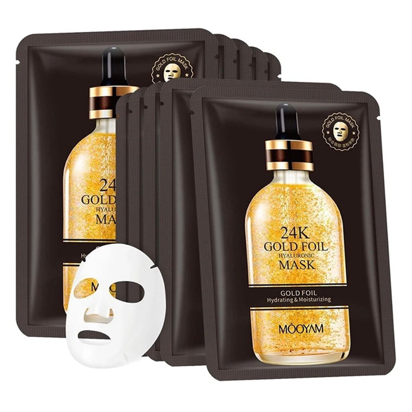 24K Gold Foil Hydrating Facial Masks Sheet Mask 10-Pack by Mooyam