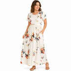 Aiyino Fashion White Floral Empire Waist Dress Size M