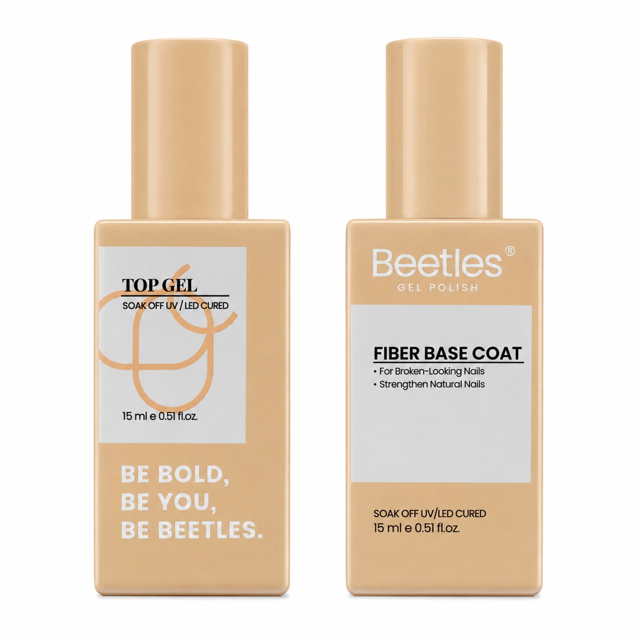 Beetles Fiber Base Coat & Top Gel, 2 pc Set - Clear UV/LED Gel, 15ml each