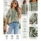 Prettygarden women's green floral short-sleeve blouse with a relaxed fit, showcasing vibrant flower patterns and a classic collar.