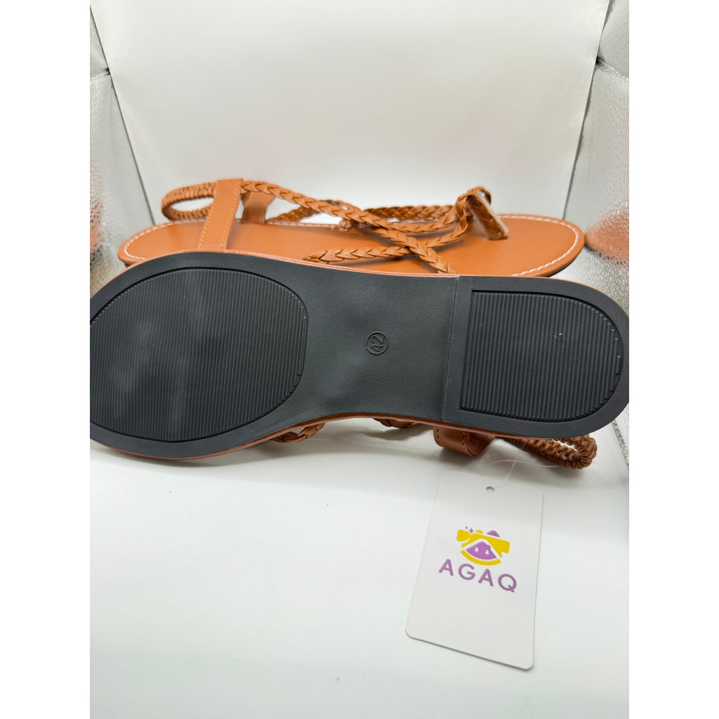 Agaq brown leather braided strap sandals size 11 (EU 42) displayed on a neutral background, showcasing the stylish footwear design.