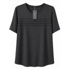 Fantaslook black pleated front short sleeve blouse in size 2XL, showing the front view with pleated detail and classic neckline.