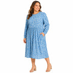 Fantaslook Long-Sleeve Blue Floral Dress Size L