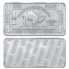 Close-up of a 1 oz .999 fine zinc collectible bar from CMC Mint, showcasing the detailed design and shiny metallic surface.
