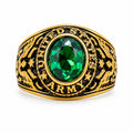 Men's US Army signet ring in green with size 9 from Republic Mercantile, featuring military emblem on a polished band.