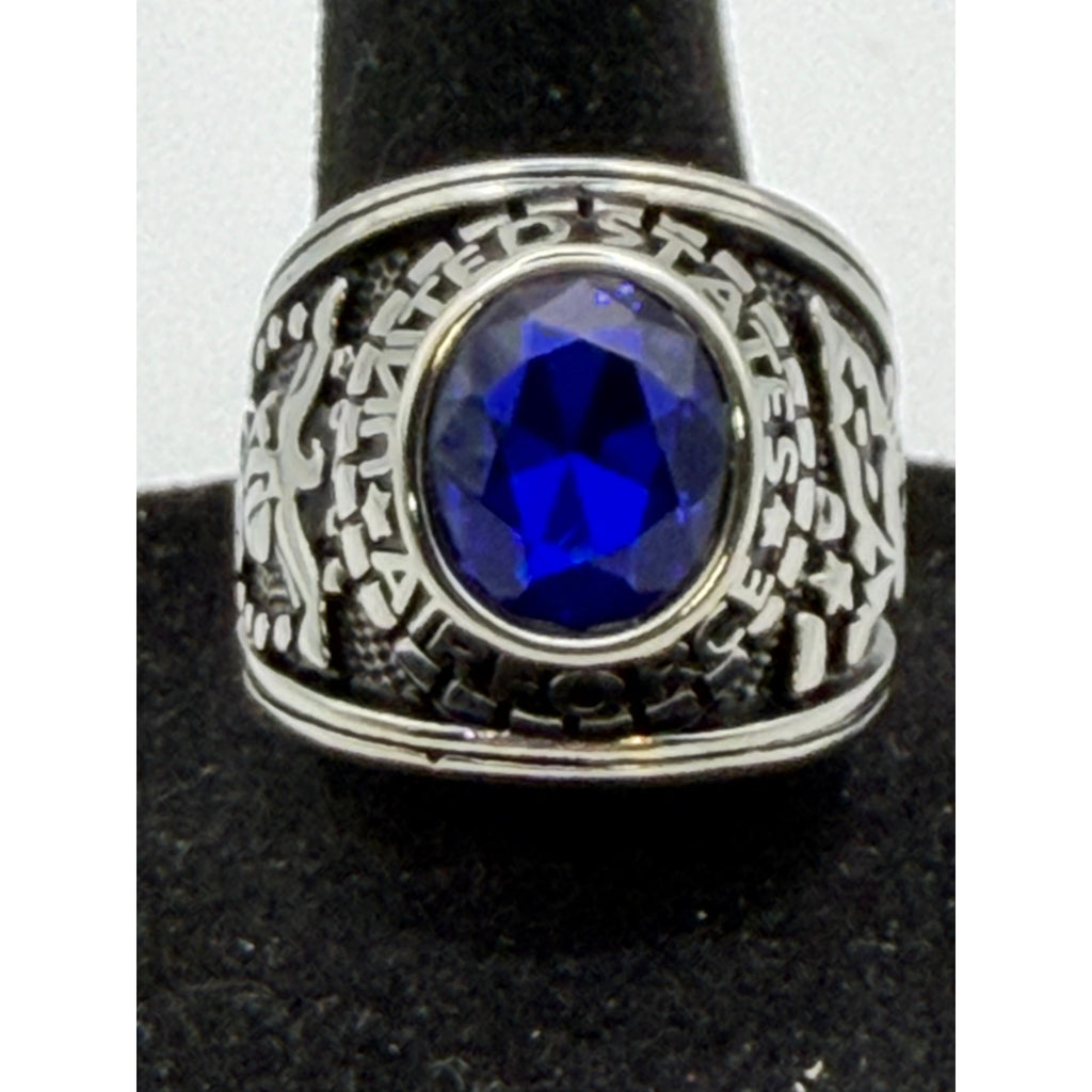 Men's US Air Force signet ring in red, size 11, by Republic Mercantile, featuring Air Force insignia engraved on a polished band.