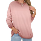 MOSHU women's cotton crewneck sweatshirt with long sleeves and acid wash finish, size large, casual and comfortable clothing.