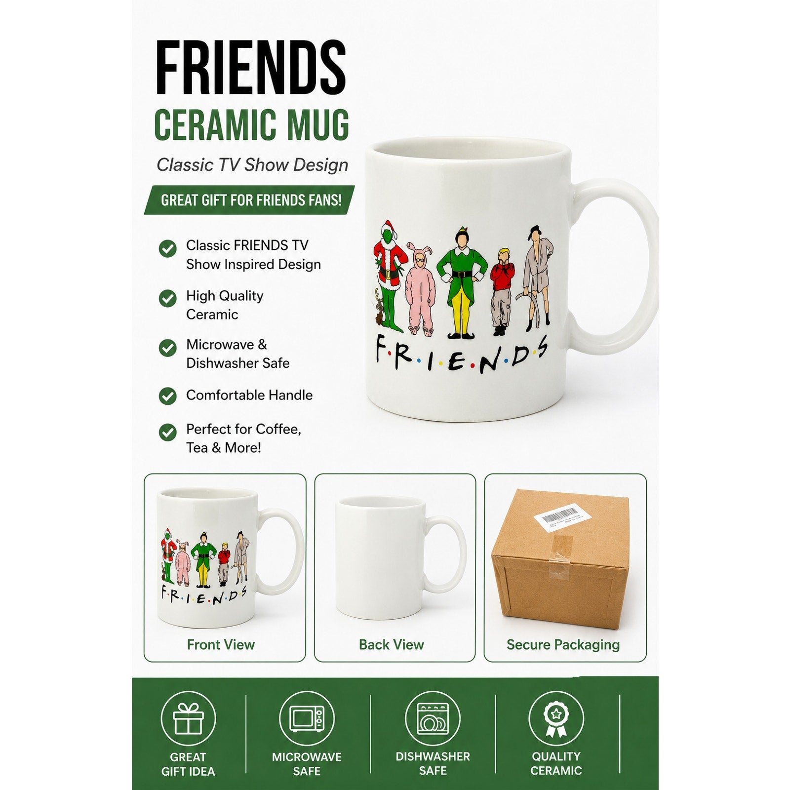 FRIENDS ceramic coffee mug cup Grinch, Vacation, & More