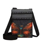 Boho butterfly crossbody bag by Republic Mercantile featuring colorful butterfly embroidery and adjustable strap.