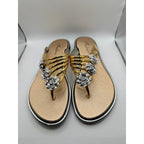 Bejeweled women's gold sandals by Republic Mercantile with bling accents, size US 9-9.5, featuring sparkling straps and comfortable design.