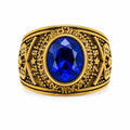 Men's US Navy signet ring in gold and blue, size 12, featuring detailed Navy emblem, by Republic Mercantile.