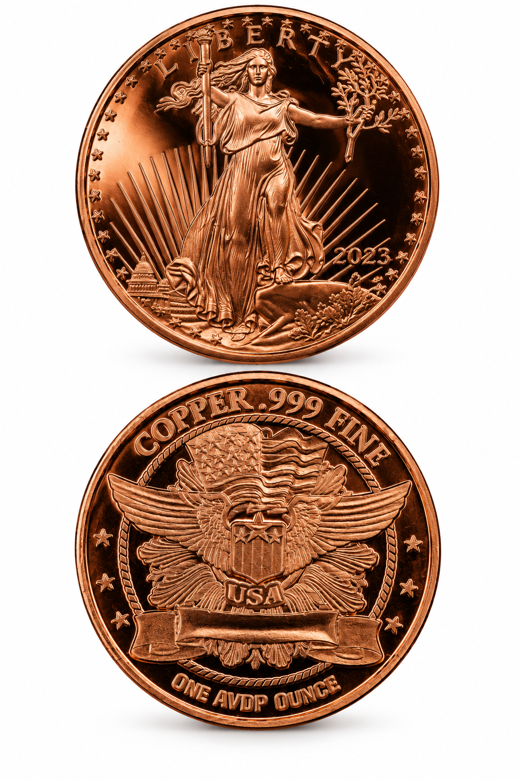1 AVDP oz .999 Fine Copper Collectible Coins St Gaudens Design