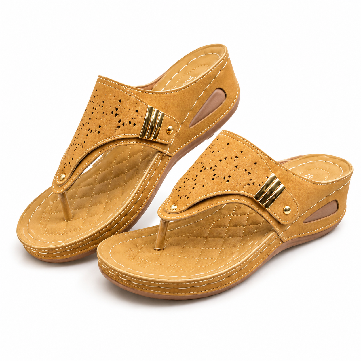 Xuemjiao women's tan comfort sandals in size 6.5 (Euro 37) with cushioned straps and textured soles, perfect for casual wear.