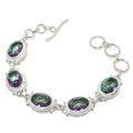 Mystic Topaz Oval Gemstone Handmade 925 Sterling Silver Plated Jewelry Bracelet