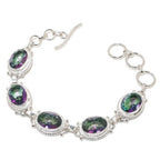 Mystic Topaz Oval Gemstone Handmade 925 Sterling Silver Plated Jewelry Bracelet
