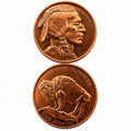 Close-up of Republic Mercantile 1 oz .999 fine copper collectible coin featuring a detailed buffalo design.