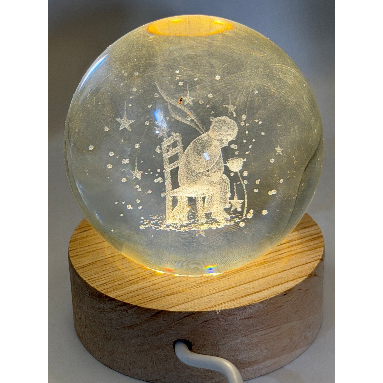 3D Etched Crystal Globe LED Light with USB Display Base