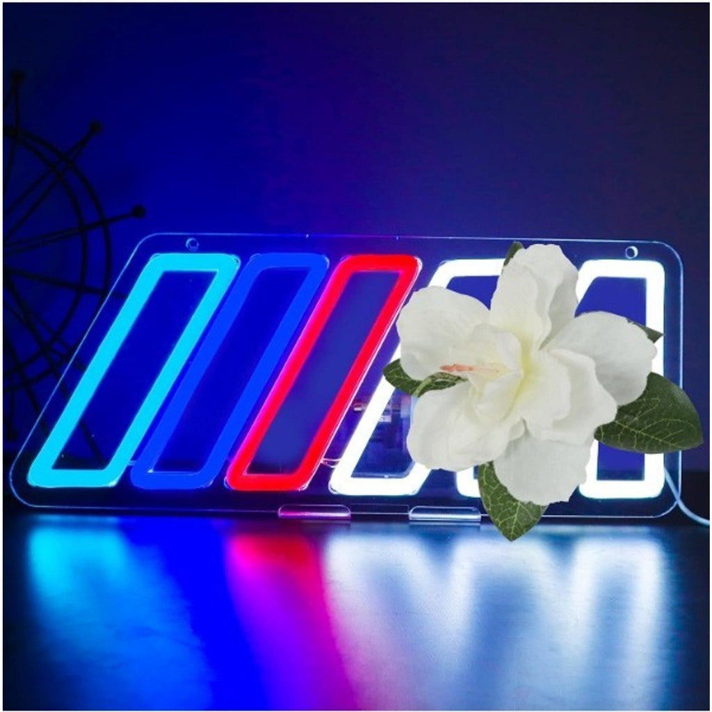 BMW car neon wall sign by Huikwan with dimmable LED light, showcasing a vibrant illuminated neon logo on a wall background.