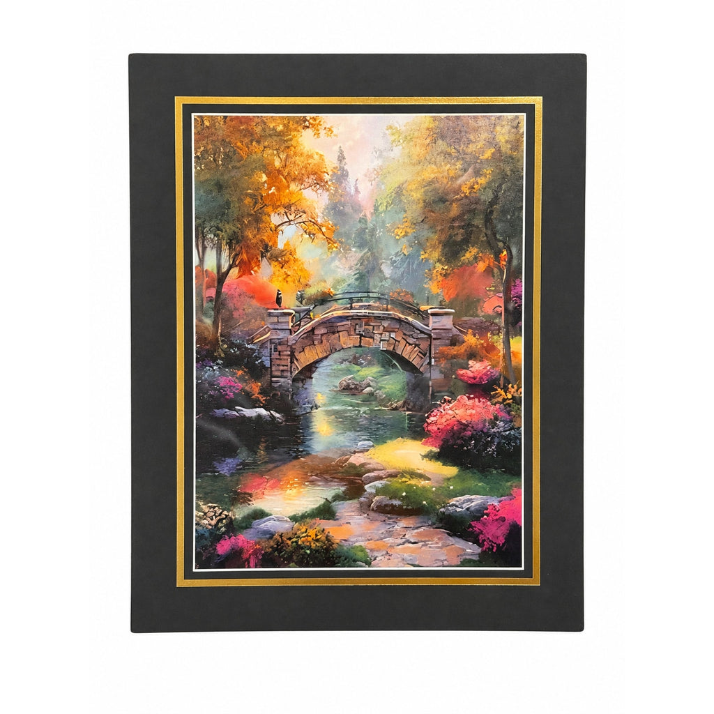 Forest Bridge art print on canvas in 12x16 inches with 16x20 mat, featuring detailed nature scene by Republic Mercantile.