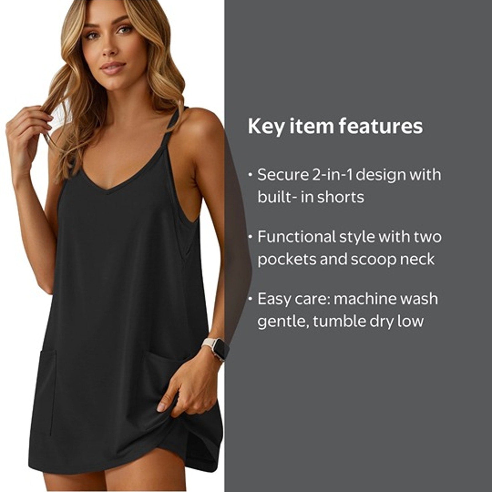 NEW Rosvigor 2-in-1 Active Dress Black Size M Built-In Shorts FREE Shipping
