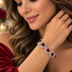 Red Oval Garnet Gemstone 925 Sterling Silver Plated Jewelry Bracelet Handmade