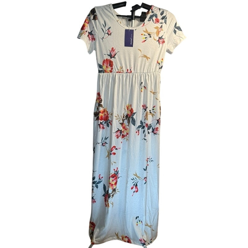 Aiyino Fashion White Floral Empire Waist Dress Size M