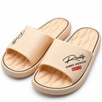 Pink Cream BusyLion Summer Adventures cushioned slides in size 11-12, featuring a comfortable design ideal for warm-weather wear.