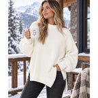 Sunbs women's oversized winter crewneck sweater with long sleeves, cozy pullover in size M, in soft knit fabric.