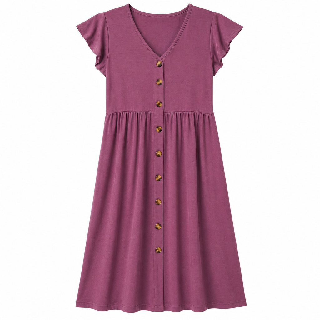 Fantaslook Short-Sleeve Button Dowwn Burgandy Dress Size S