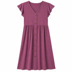 Fantaslook Short-Sleeve Button Dowwn Burgandy Dress Size S