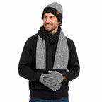 4-pc Men's Winterwear Set Beanie, Gloves & Scarf in Gray/Black