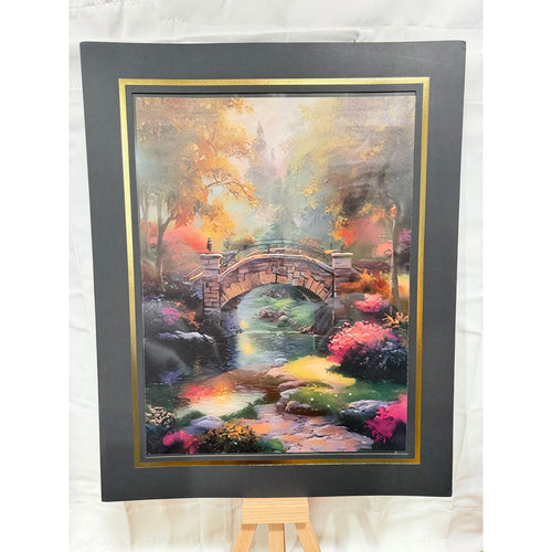 Forest bridge art print on canvas, 12x16 inches with 16x20 mat, by Republic Mercantile, showcasing a scenic nature landscape.