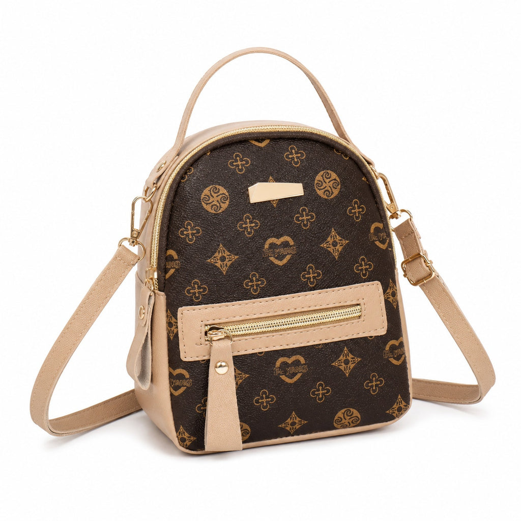 Aohao heart-shaped crossbody backpack in brown faux leather with zipper closure and adjustable strap, stylish and compact.