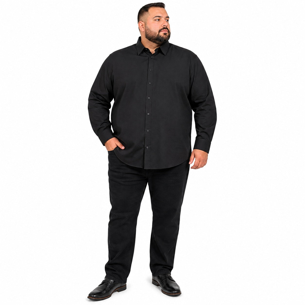 Oaluxe Men's Button Down Long Sleeve Black Size 3XL